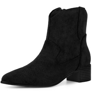 Perphy Women's Zipped Pointed Toe Block Heel Western Ankle Boots - 1 of 3