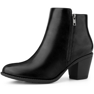 BLISSFUL STEP Women's Mid-height Heels Zipper Dressy Ankle Chelsea Booties - 1 of 4