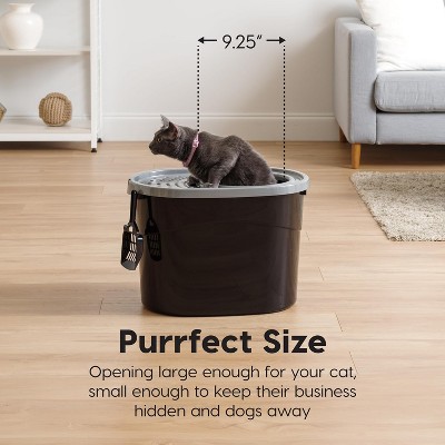 Large Black and Gray Top Entry Cat Litter Box with Scoop