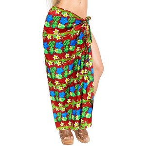 LA LEELA Women's Summer Sarong Bikini Wraps Cover up Wrap Skirt Bathing suit Swimwear Swimsuit Beach Coverup for Women One Size Red, Floral - 1 of 4