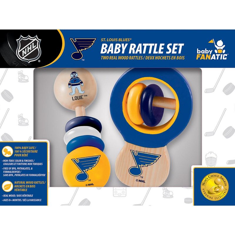 Baby Fanatic Wood Rattle 2 Pack - NHL St. Louis Blues Baby Toy Set, 1 of 5