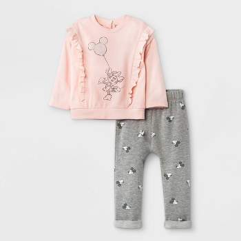 Baby Girls' 2pc Minnie Mouse Fleece Top and Bottom Set - Light Pink