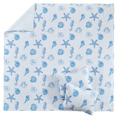 Sandy Cove Blue Cotton Twin/Twin XL Reversible Quilt Set