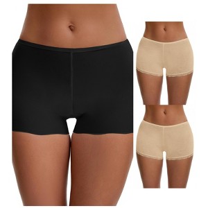 INSPIRE CHIC Women's Seamless Ice Silk Lace Trim Slip Shorts for Under Dresses Lightweight Boyshorts 3 Packs - 1 of 4