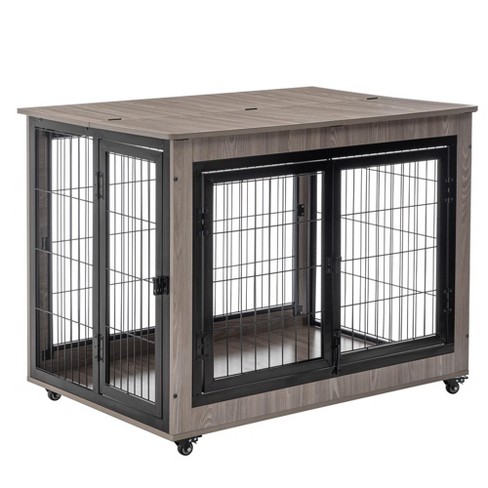 Dog Crate Furniture, Dog Kennel Indoor Double Doors Dog Cage With Pull ...