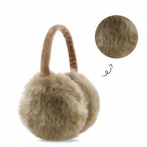 FAAYFIAN Faux Fur Fuzzy Earmuffs Ear Warmer for Winter Women with Pearl Headband, Soft Plush Outdoor Ear Muffs - 1 of 4