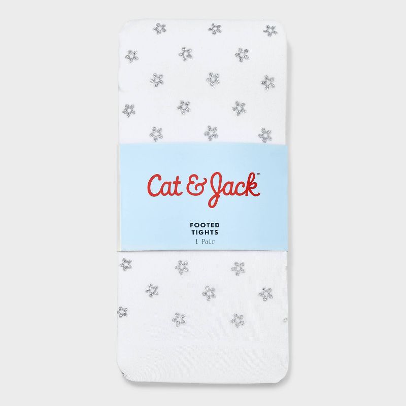 Girls' 'Flower' Nylon Tights - Cat & Jack™ White/Silver, 3 of 5