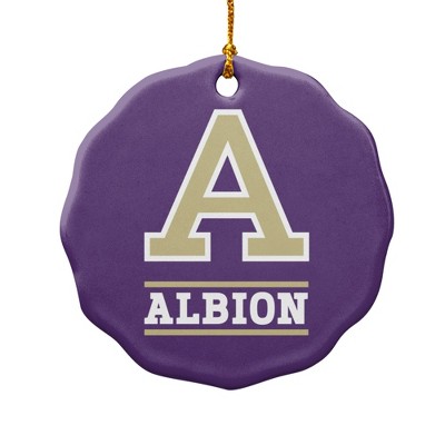 Albion College Primary Logo Porcelain Scalloped Holiday Christmas Tree Ornament