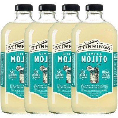 Stirrings Simple Mojito Cocktail Mix 750ml Bottles - Real Juice No Preservatives - 50 Calories - Drink Mixer