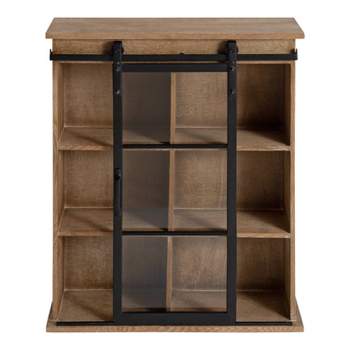 22" x 28" Barnhardt Decorative Wooden Wall Cabinet with Sliding Glass Door Rustic Brown - Kate & Laurel All Things Decor