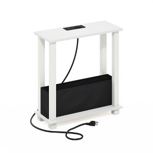 Furinno Turn-S-Tube 2-Tier Slim Side Table, End Table with Bin Drawer, USB and Type-C Charging Port, White/White/Black - 1 of 1