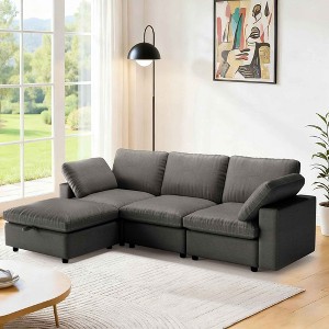 Vipbear  Leather Modular Sectional Sofa with Storage Ottoman, 5-Seater U-Shaped PU Leather Couch with Solid Wood Frame,Sleepable Armrests - 1 of 4