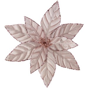 Northlight Glittered Poinsettia Christmas Floral Pick Clip-On Ornament - 10" - Pink - 1 of 4