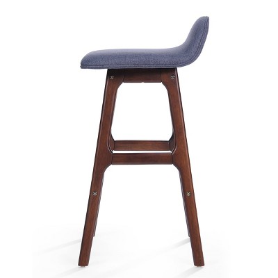 Mid-Century Modern Charcoal Grey Upholstered Barstools, Set of 2