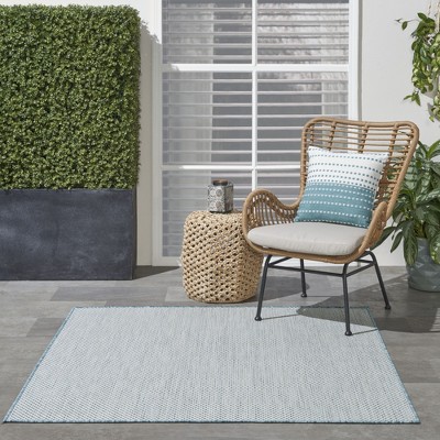 Ivory Aqua Geometric Synthetic Square Area Rug 5'x5'