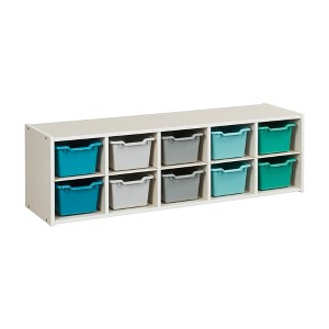 ECR4Kids Streamline 10 Cubby Tray Cabinet with 10 Scoop Front Storage Bins, 2x5, White Wash - 1 of 4
