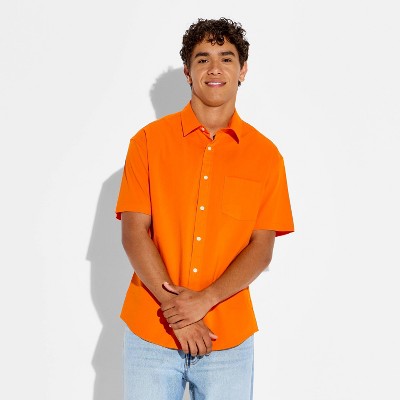 Мужские рубашки Goodfellow & Co Men's Game Day Full Button Solid Camp Shirt - Goodfellow & Co™ Orange L — фото 2