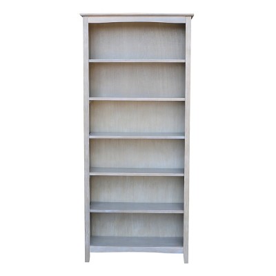 72" Gray Solid Wood Adjustable Shaker Bookcase