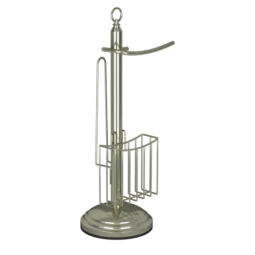 Nu Steel Freestanding Toilet Tissue Holder with Storage Brushed Nickel : Microfiber, Machine Washable, Non-Slip Backing