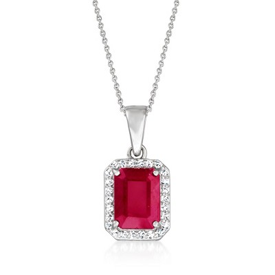 Ross-Simons 2.50 Carat Ruby Pendant Necklace With .15 ct. t.w. Diamonds in 14kt White Gold Size 18