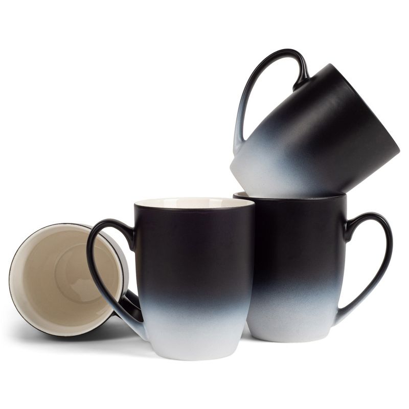 Elanze Designs Black White Two Toned Ombre Matte 12 ounce Ceramic Stoneware Coffee Cup Mugs Set of 4, 1 of 6