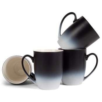 Elanze Designs Black White Two Toned Ombre Matte 12 ounce Ceramic Stoneware Coffee Cup Mugs Set of 4