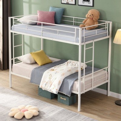 ALEXOUN Bunk Bed Twin Over Twin, Metal Bunk Beds with Ladder and Full-Length Guardrail, No Box Spring Needed, Space Saving, Noise Free
