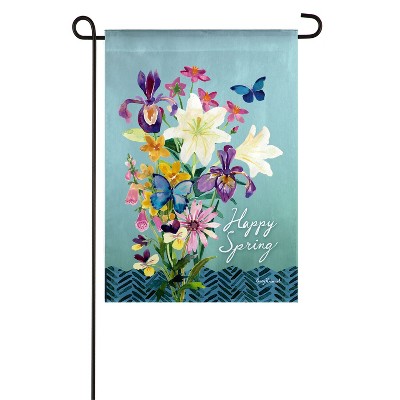 Evergreen Happy Spring Floral Garden Suede Flag