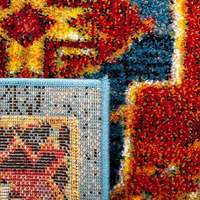 Blue Square Stain-Resistant Synthetic Non-Slip Rug 79" x 79"