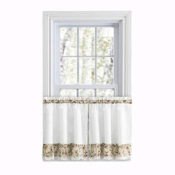 Ellis Curtain Cherries Ruffled 1.5" Rod Pocket Window Curtain Tiers Natural