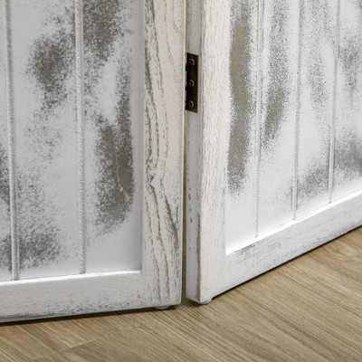 Rustic White 4-Panel Woodgrain Folding Room Divider