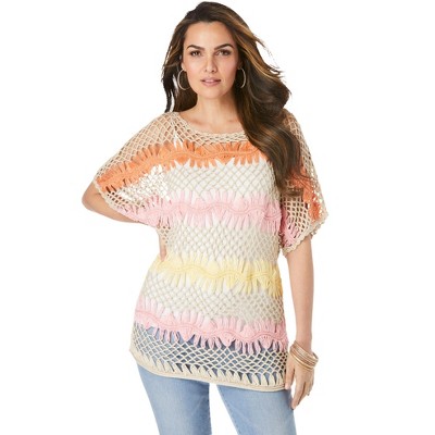 Roaman's Women's Plus Size Multi Crochet Pullover