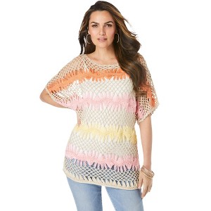 Roaman's Women's Plus Size Multi Crochet Pullover - 1 of 4