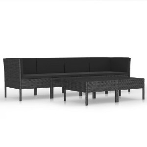 vidaXL Versatile 6-Piece Patio Lounge Set - Outdoor Furniture with Plush Cushions and Coffee Table - Black Poly Rattan - 1 of 4