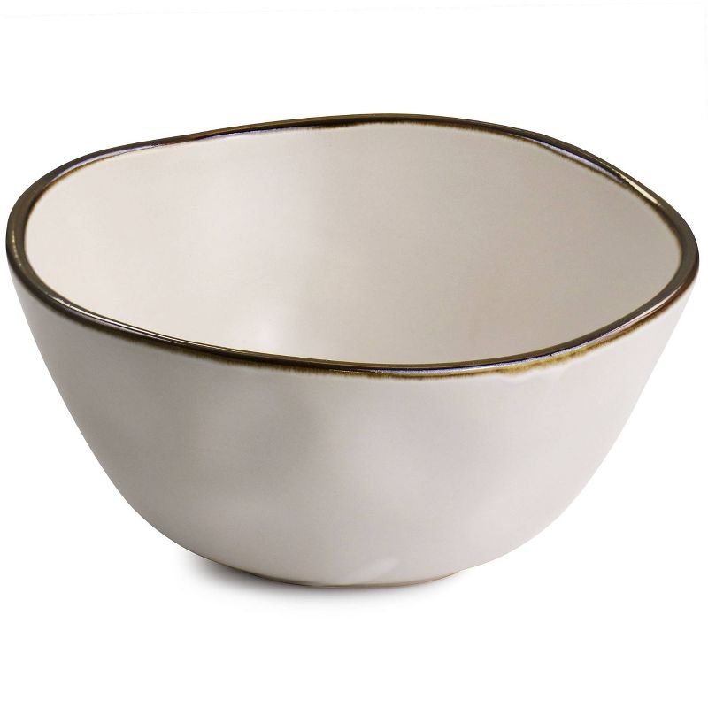 16pc Modern Stoneware Dinnerware Set with Rim Matte White/Gold - Elama, 5 of 10