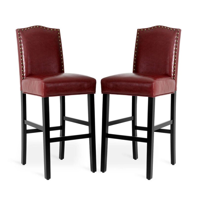 Set of 2 Upholstered PU Barstools with Studded Decor - Glitzhome, 3 of 12