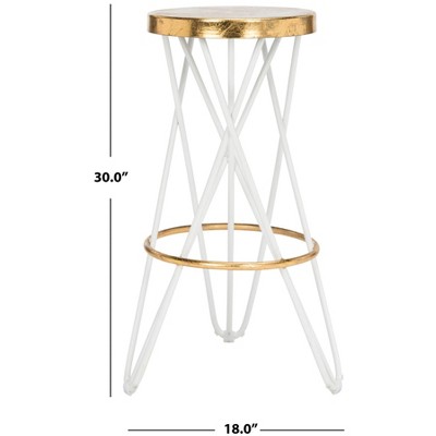 Transitional White and Gold Metal Bar Stool with Hairpin Legs