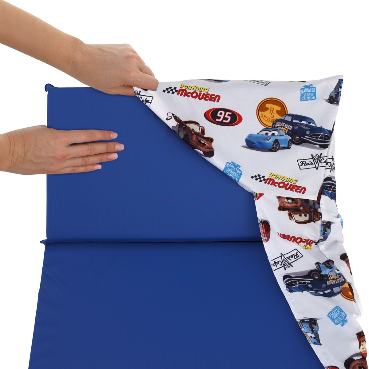 NoJo Disney Cars Radiator Springs White, Blue, and Red Lightning McQueen and Tow-Mater Preschool Nap Pad Sheet - thumbnail 3