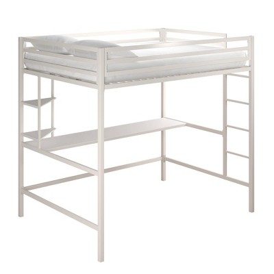 metal loft bed with desk and shelves