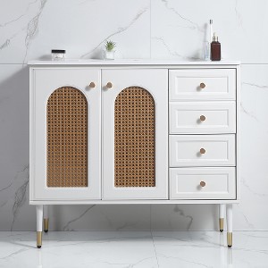 Lyngins 36" Bathroom Vanity with Sink – Drop-In Basin, Tapered Legs, Rattan Bathroom Storage Cabinet with Woven Hollowed-Out Doors & Drawer - 1 of 4