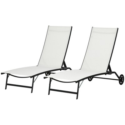 White Steel Armless Folding Chaise Lounger Set of 2