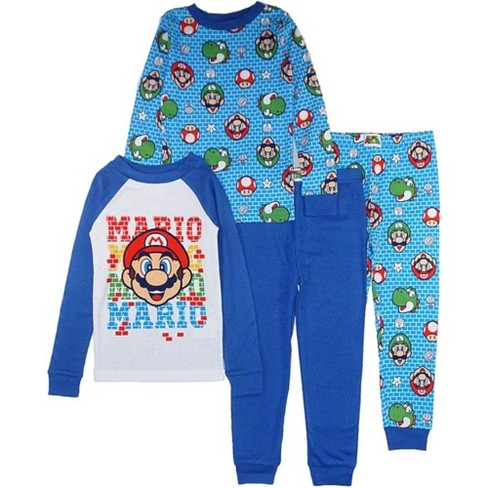 Super Mario Big Boy s 4 piece Cotton Pajama Set L s Blue white 10 Target