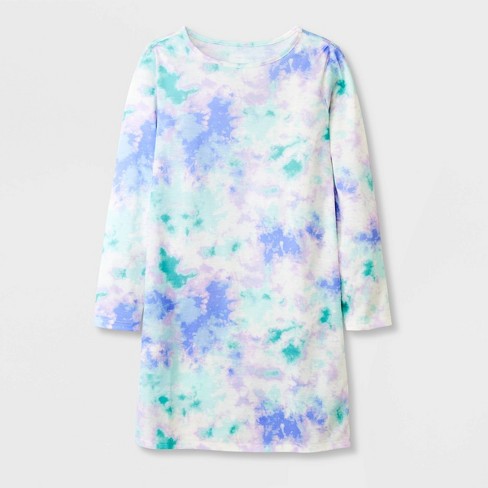 Lands' End Girls Long Sleeve Jersey Nightgown - 10 - Pastel Tie Dye : Target