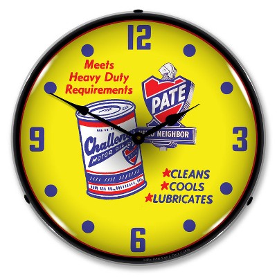 Collectable Sign & Clock | Pate Motor Oil LED Wall Clock Retro/Vintage, Lighted