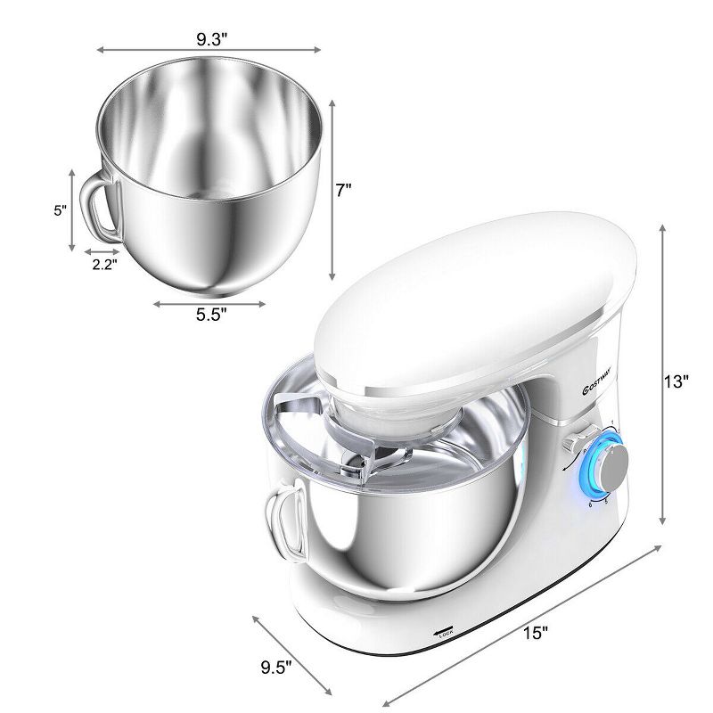 Tilt-Head Stand Mixer 7.5 Qt 6 Speed 660W with Dough Hook, Whisk & Beater, 2 of 11