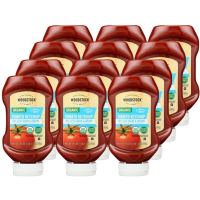 Woodstock Organic Tomato Ketchup 50% Less Sugar & Sodium - Case of 12/19.5 oz