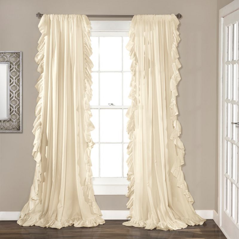 Reyna Window Curtain Panels Ivory 54x108 Set, 1 of 2