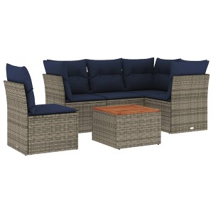 vidaXL Patio Sofa Set with Cushions 6 Piece, Outdoor Conversation Set, Patio Furniture Set for Balcony Garden, Modern Style, Gray Poly Rattan - 1 of 4