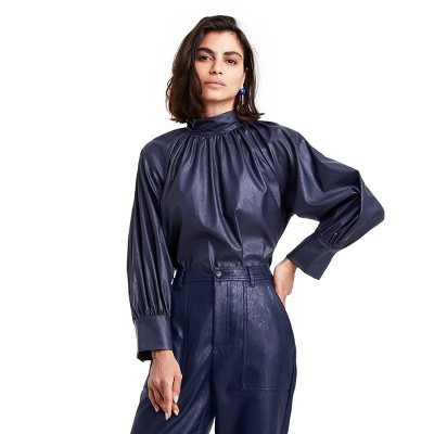 Women's  Long Sleeve Faux Leather Tie Back Top - Rachel Comey x Target Navy XXS