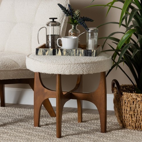 Baxton Studio Theo Japandi Cream Boucle Fabric and Walnut Brown Finished Rubberwood Ottoman Footstool - image 1 of 4